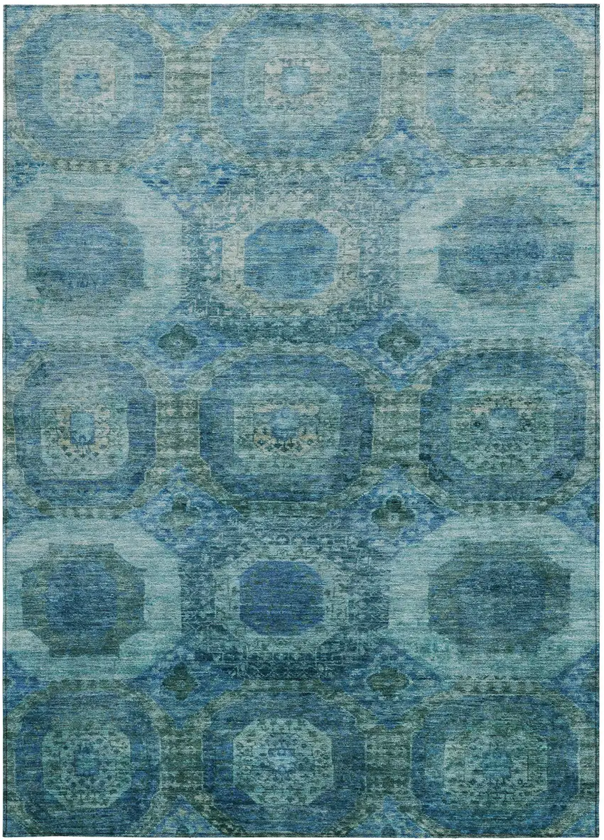Blue And Ivory Medallion Washable Indoor Outdoor Area Rug Photo 4