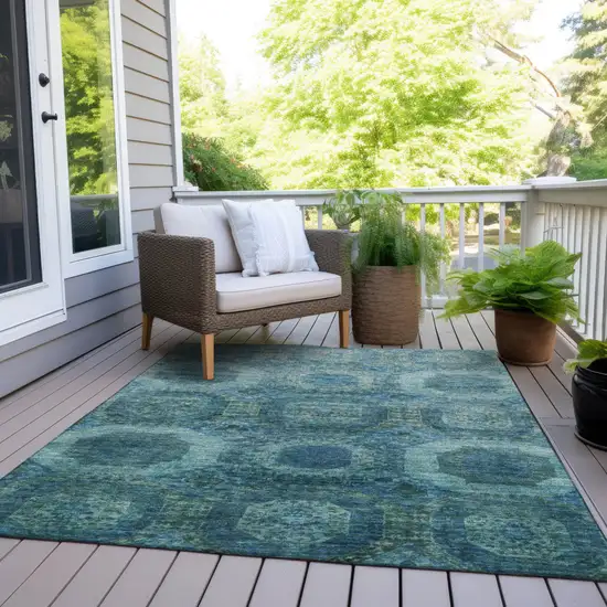 Blue And Ivory Medallion Washable Indoor Outdoor Area Rug Photo 8