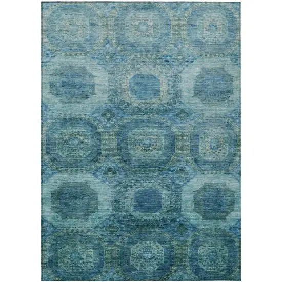 Blue And Ivory Medallion Washable Indoor Outdoor Area Rug Photo 1