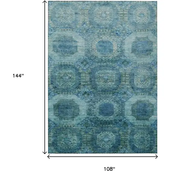 Blue And Ivory Medallion Washable Indoor Outdoor Area Rug Photo 8