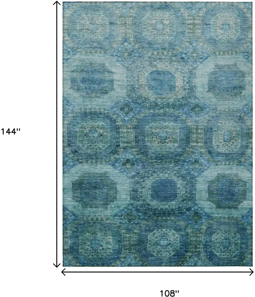 Blue And Ivory Medallion Washable Indoor Outdoor Area Rug Photo 8