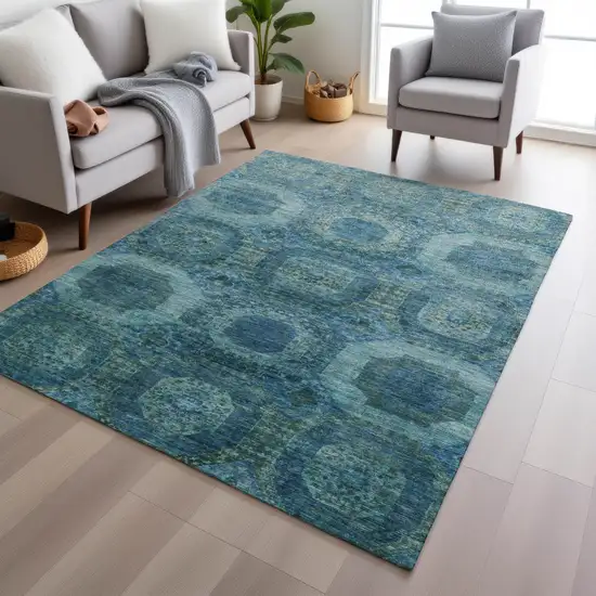 Blue And Ivory Medallion Washable Indoor Outdoor Area Rug Photo 6