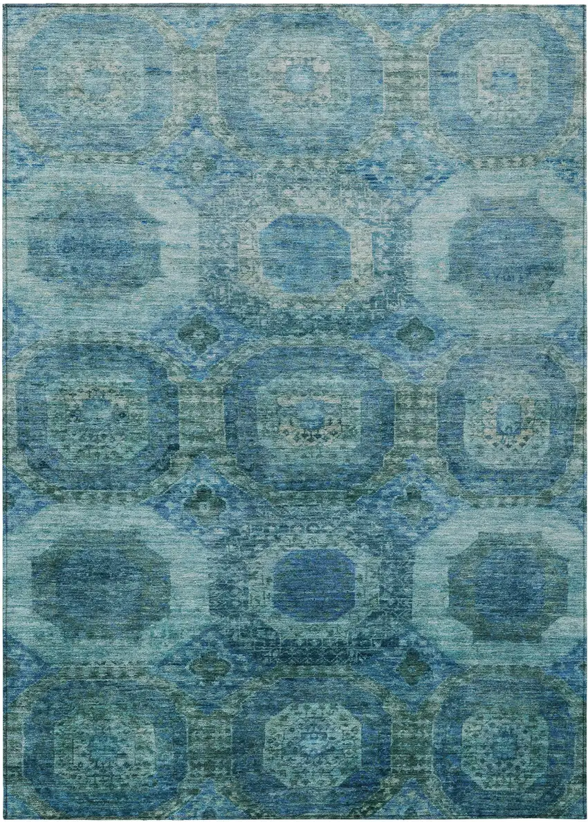 Blue And Ivory Medallion Washable Indoor Outdoor Area Rug Photo 1
