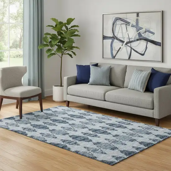 Blue And Ivory Moroccan Washable Area Rug With UV Protection Photo 1