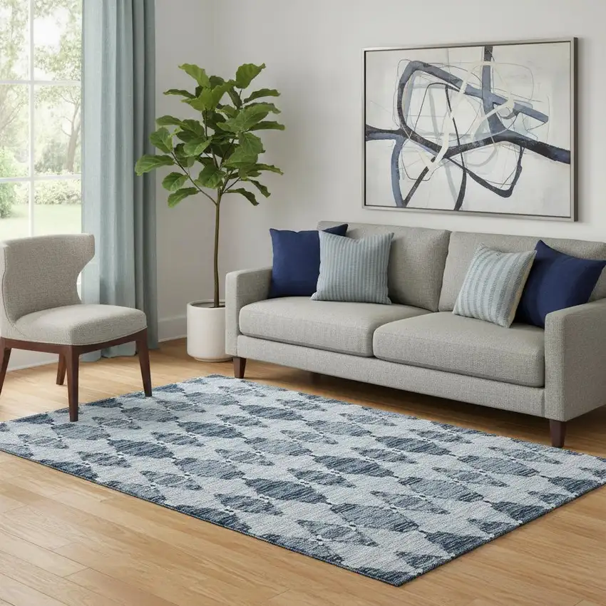 Blue And Ivory Moroccan Washable Area Rug With UV Protection Photo 1