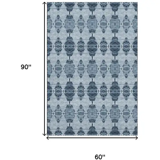 Blue And Ivory Moroccan Washable Area Rug With UV Protection Photo 3