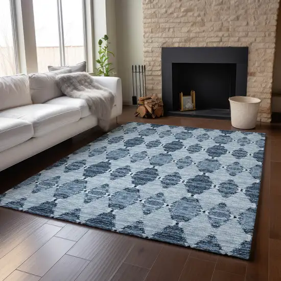 Blue And Ivory Moroccan Washable Area Rug With UV Protection Photo 5