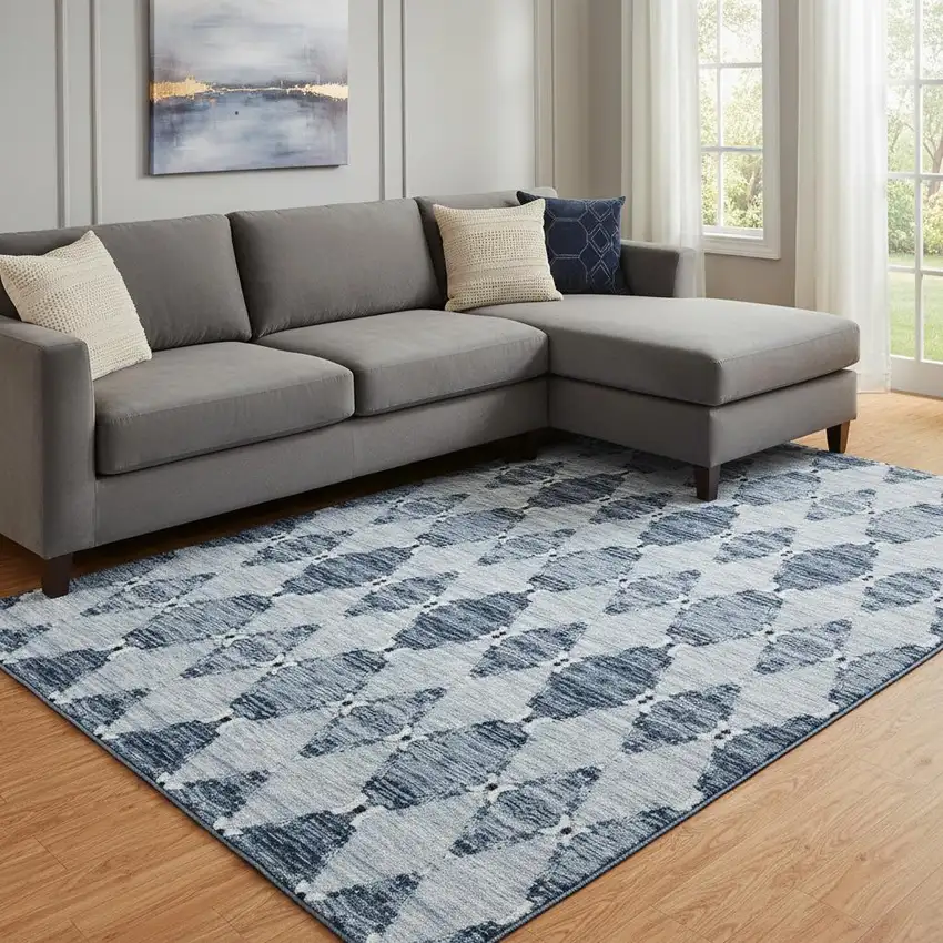 Blue And Ivory Moroccan Washable Area Rug With UV Protection Photo 1