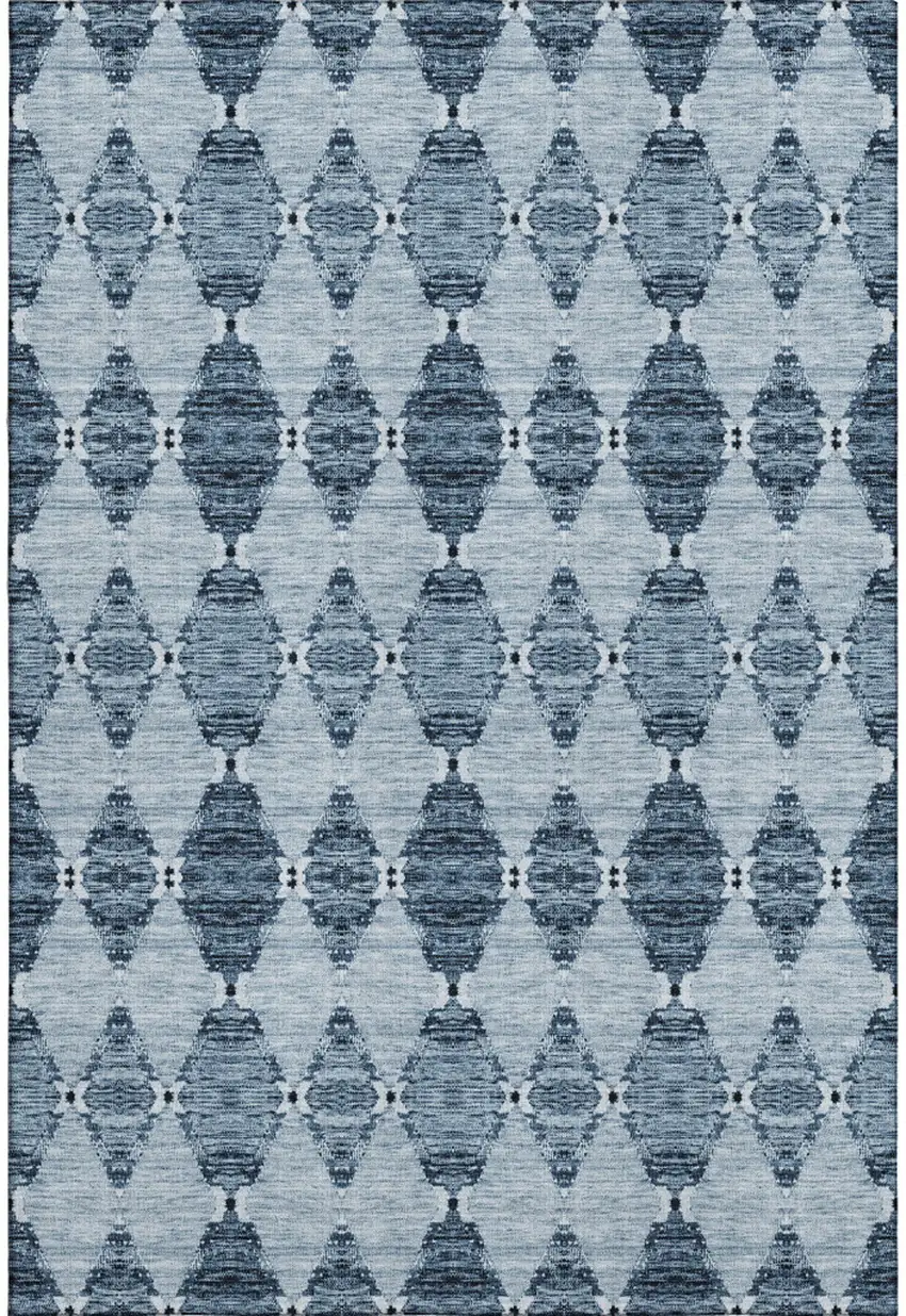 Blue And Ivory Moroccan Washable Area Rug With UV Protection Photo 6