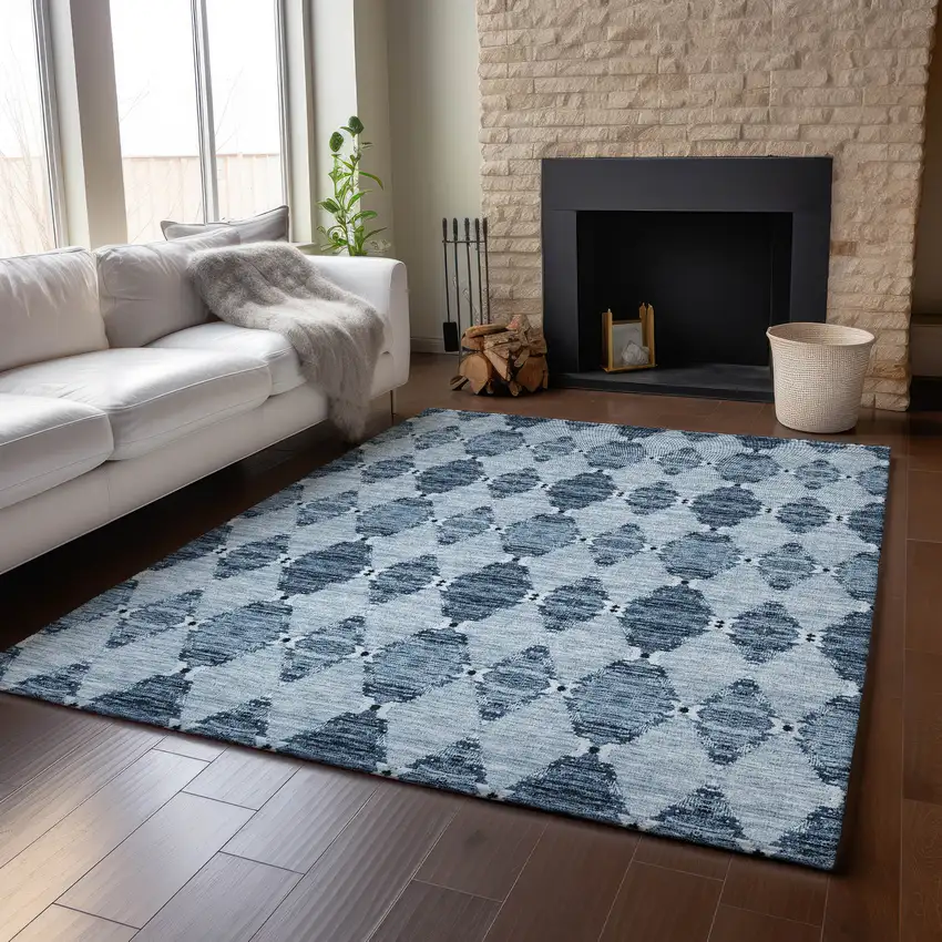 Blue And Ivory Moroccan Washable Area Rug With UV Protection Photo 5
