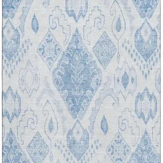 Blue And Ivory Moroccan Washable Area Rug With UV Protection Photo 4