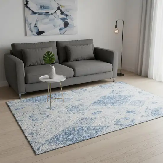 Blue And Ivory Moroccan Washable Area Rug With UV Protection Photo 2