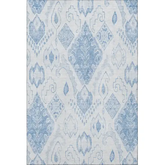 Blue And Ivory Moroccan Washable Area Rug With UV Protection Photo 4
