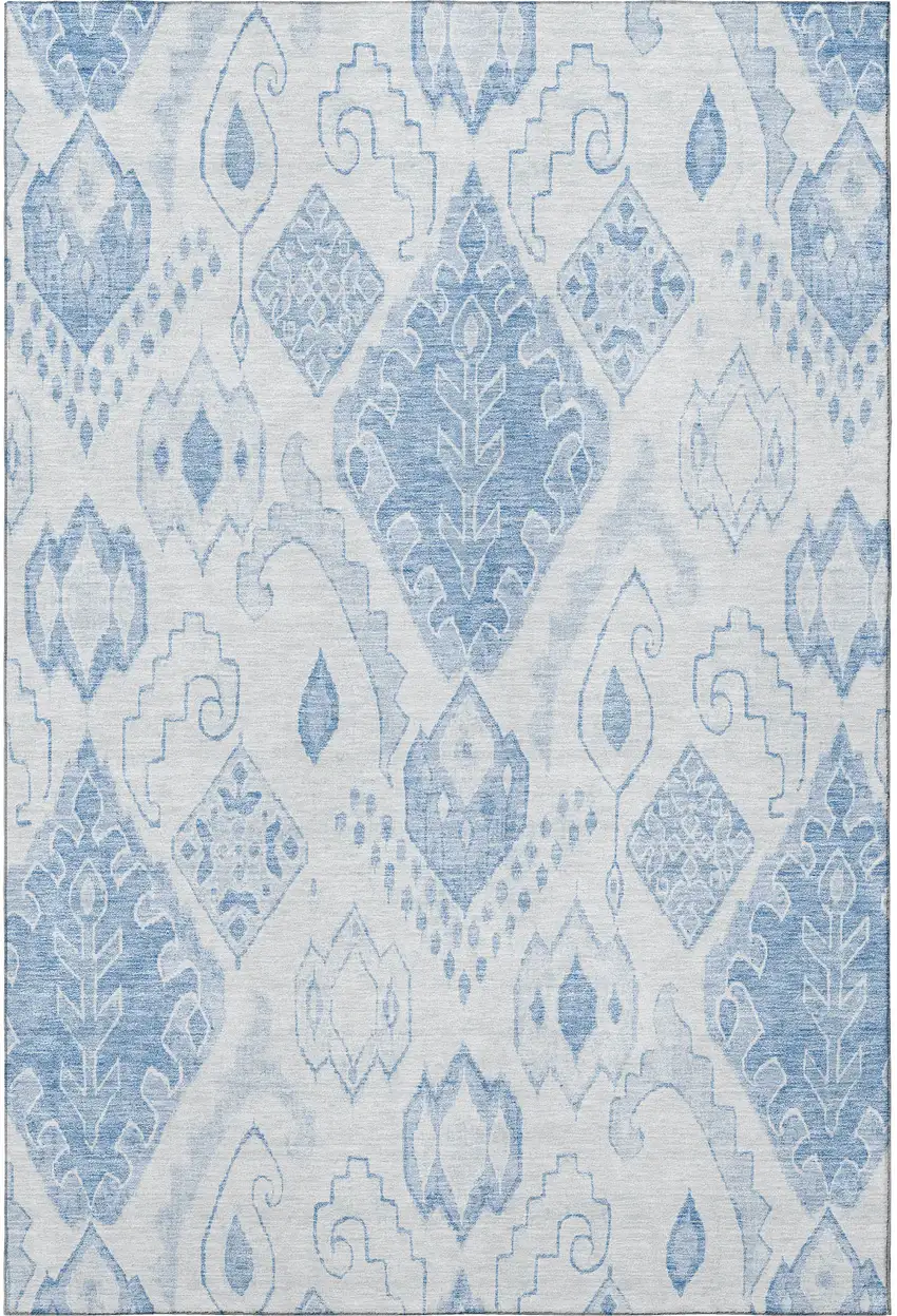Blue And Ivory Moroccan Washable Area Rug With UV Protection Photo 4