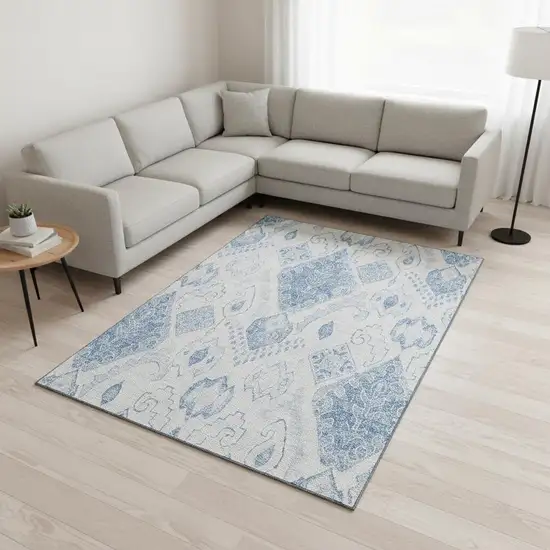 Blue And Ivory Moroccan Washable Area Rug With UV Protection Photo 2