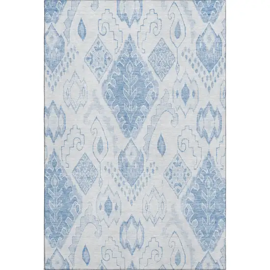 Blue And Ivory Moroccan Washable Area Rug With UV Protection Photo 1