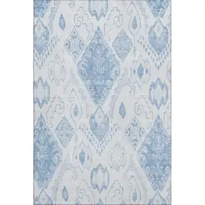 Photo of Blue And Ivory Moroccan Washable Area Rug With UV Protection