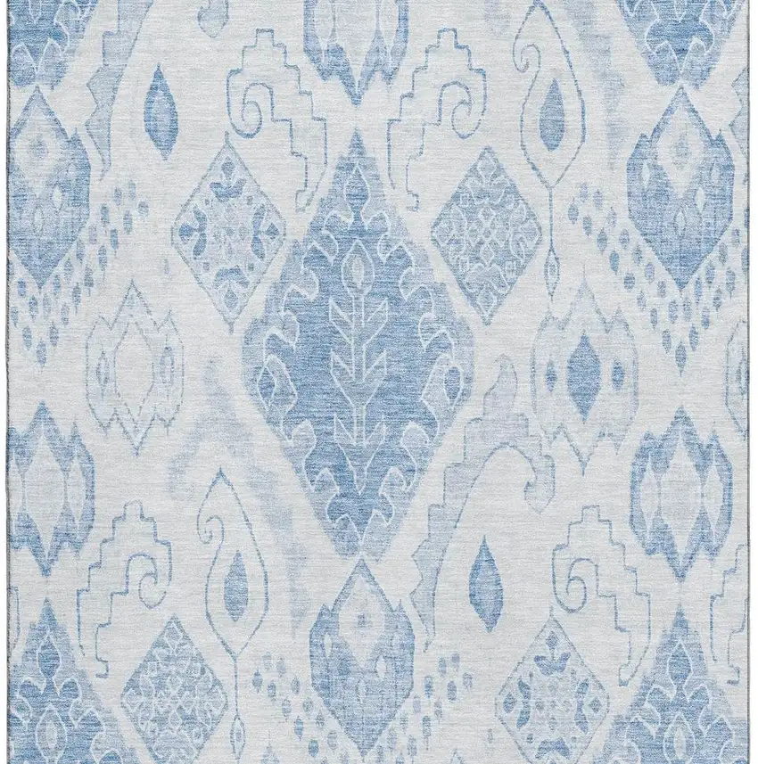 Blue And Ivory Moroccan Washable Area Rug With UV Protection Photo 3