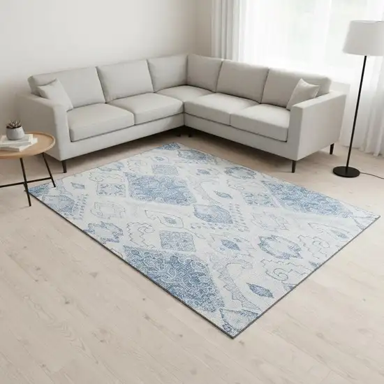 Blue And Ivory Moroccan Washable Area Rug With UV Protection Photo 2