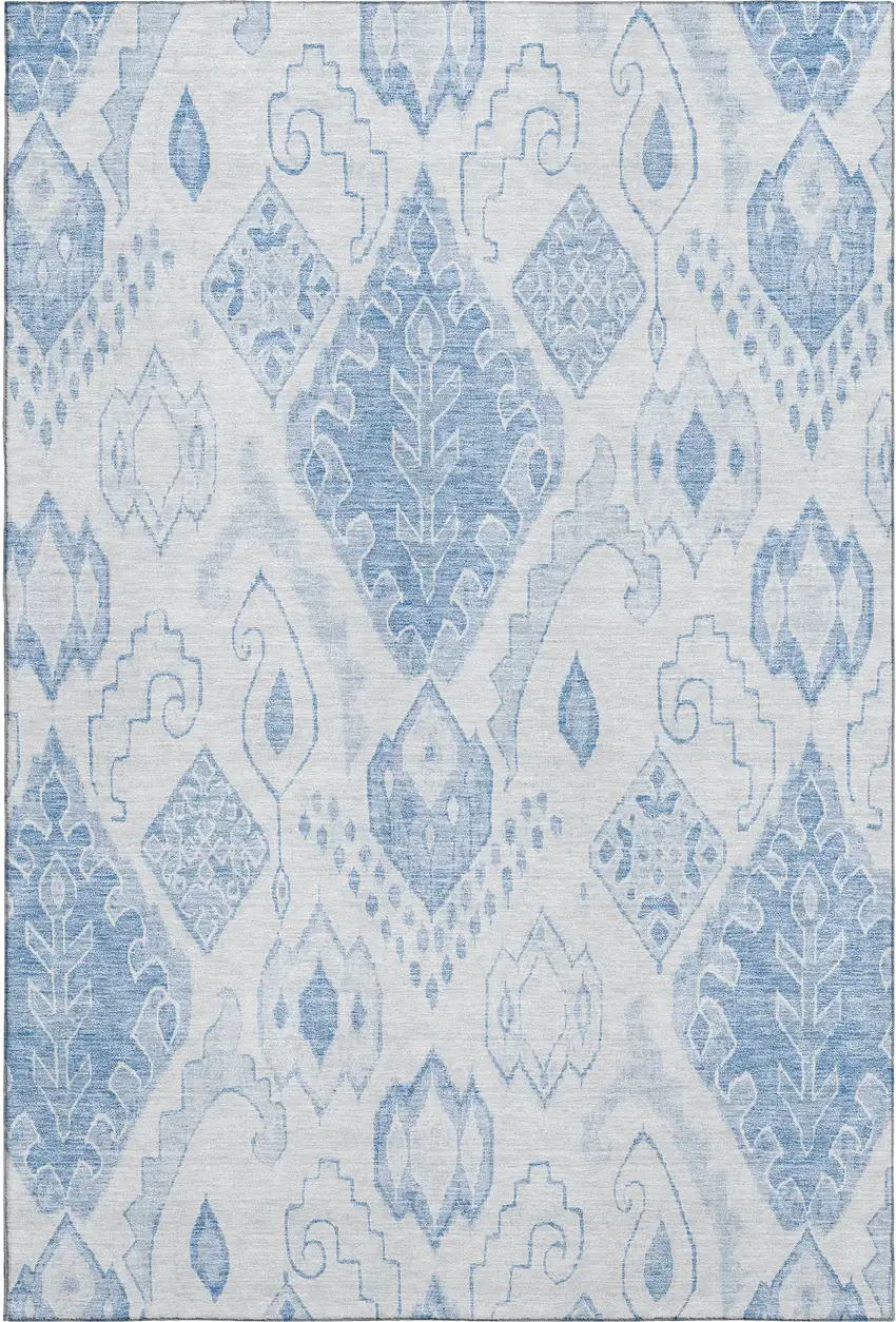 Blue And Ivory Moroccan Washable Area Rug With UV Protection Photo 1