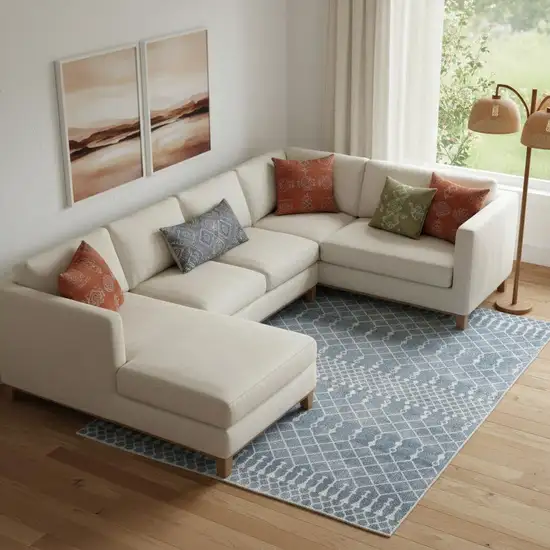 Blue And Ivory Moroccan Washable Area Rug Photo 1