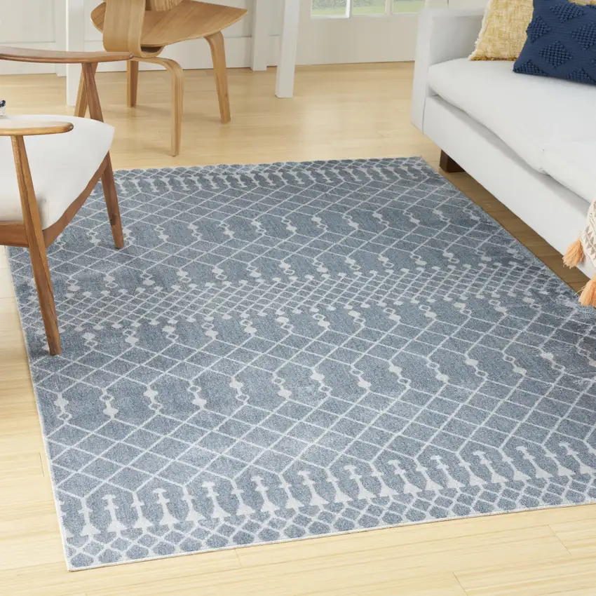 Blue And Ivory Moroccan Washable Area Rug Photo 5