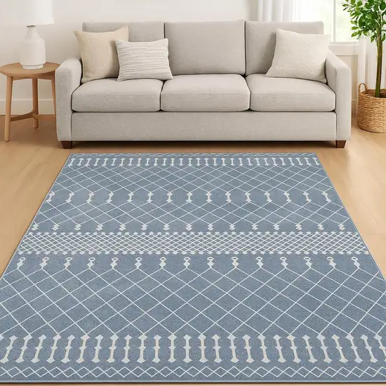Blue And Ivory Moroccan Washable Area Rug Photo 1
