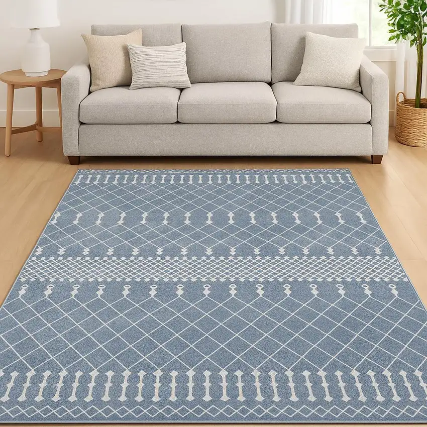 Blue And Ivory Moroccan Washable Area Rug Photo 1