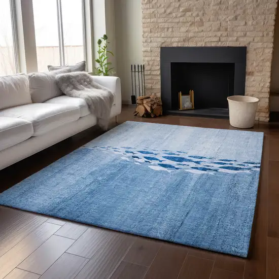 Blue And Ivory Nautical Washable Area Rug With UV Protection Photo 5