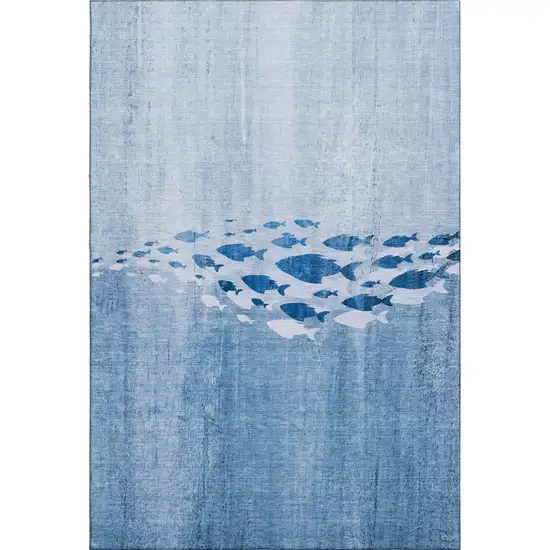 Blue And Ivory Nautical Washable Area Rug With UV Protection Photo 1