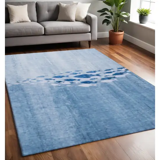 Blue And Ivory Nautical Washable Area Rug With UV Protection Photo 2