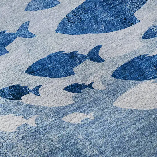 Blue And Ivory Nautical Washable Area Rug With UV Protection Photo 3