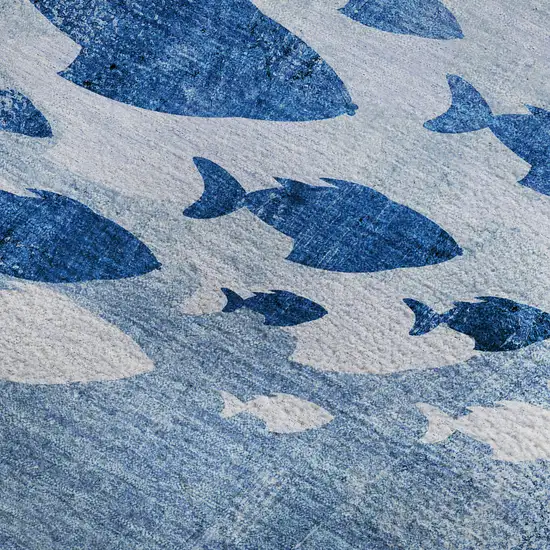 Blue And Ivory Nautical Washable Area Rug With UV Protection Photo 4