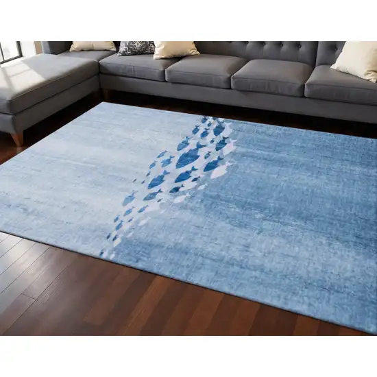 Blue And Ivory Nautical Washable Area Rug With UV Protection Photo 2