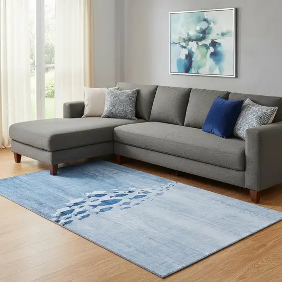 Blue And Ivory Nautical Washable Area Rug With UV Protection Photo 1