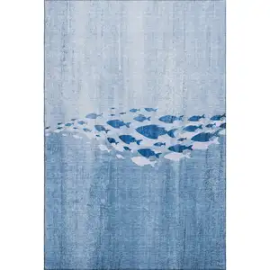 Photo of Blue And Ivory Nautical Washable Area Rug With UV Protection