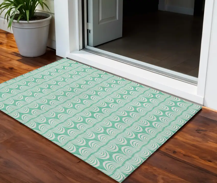 Blue And Ivory Ogee Washable Indoor Outdoor Area Rug Photo 1