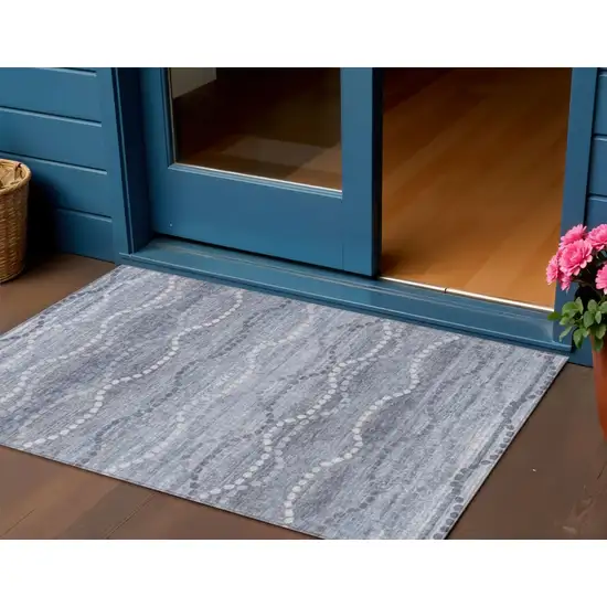 Blue And Ivory Ogee Washable Indoor Outdoor Area Rug Photo 2