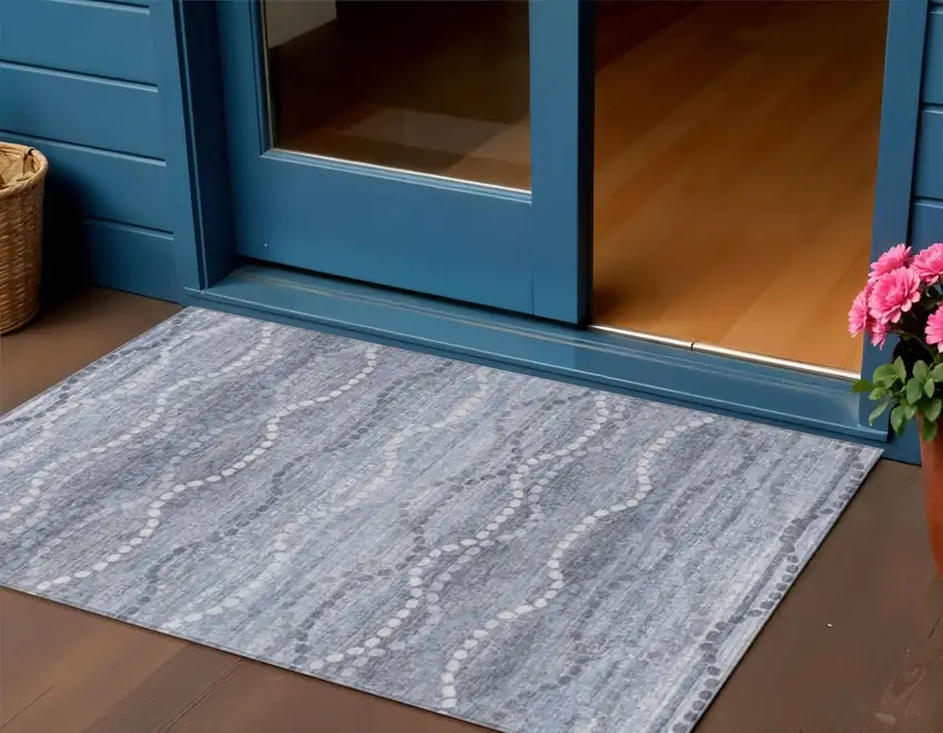 Blue And Ivory Ogee Washable Indoor Outdoor Area Rug Photo 2