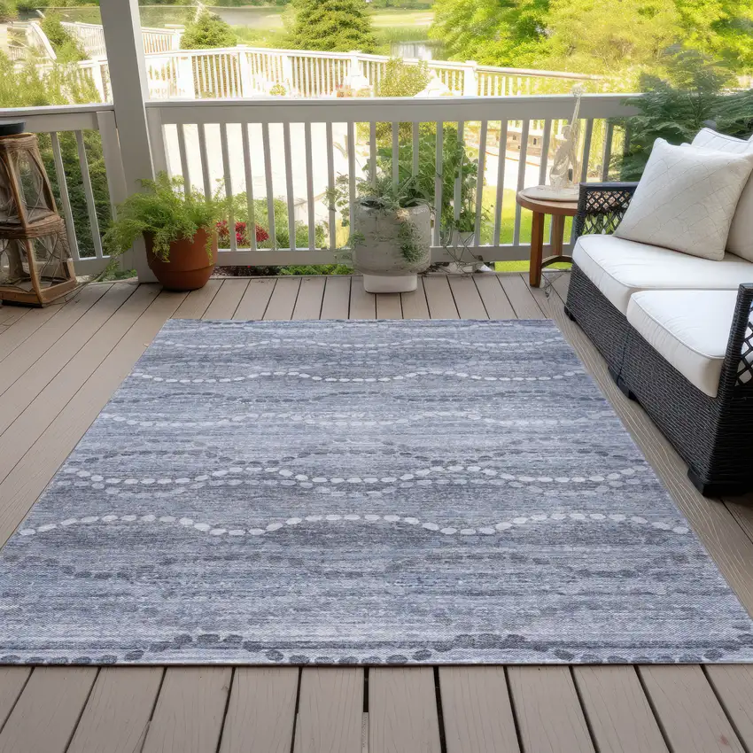 Blue And Ivory Ogee Washable Indoor Outdoor Area Rug Photo 7