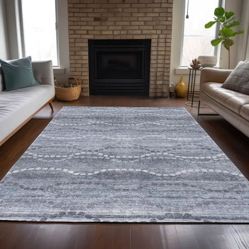 Blue And Ivory Ogee Washable Indoor Outdoor Area Rug Photo 6