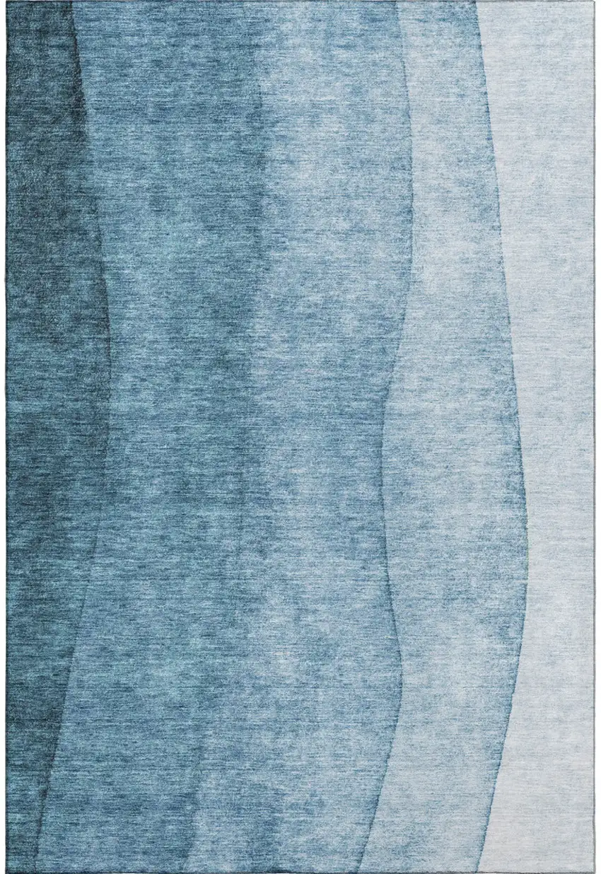 Blue And Ivory Ombre Washable Area Rug With UV Protection Photo 1