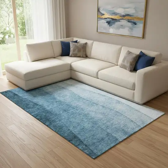 Blue And Ivory Ombre Washable Area Rug With UV Protection Photo 1