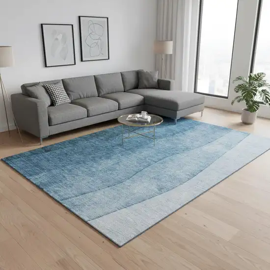 Blue And Ivory Ombre Washable Area Rug With UV Protection Photo 2
