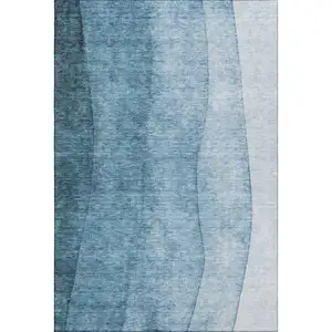 Photo of Blue And Ivory Ombre Washable Area Rug With UV Protection