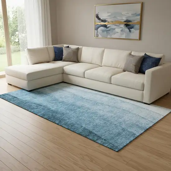 Blue And Ivory Ombre Washable Area Rug With UV Protection Photo 1