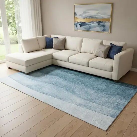 Blue And Ivory Ombre Washable Area Rug With UV Protection Photo 1