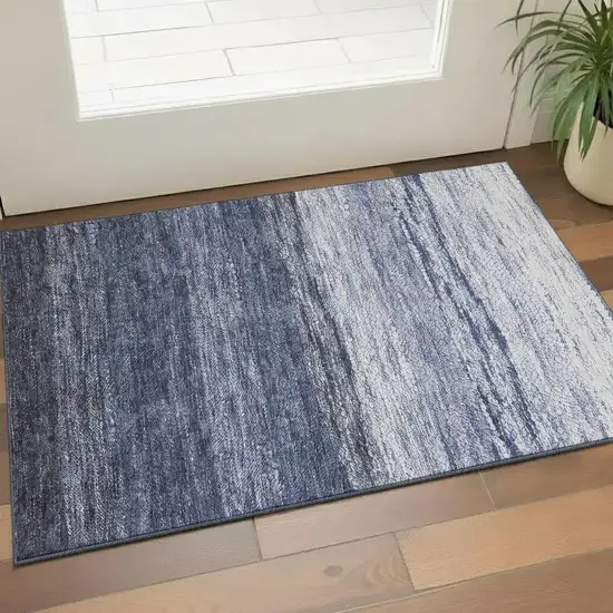 Blue And Ivory Ombre Washable Area Rug With UV Protection Photo 1
