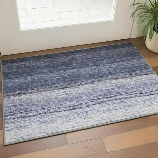 Blue And Ivory Ombre Washable Area Rug With UV Protection Photo 2