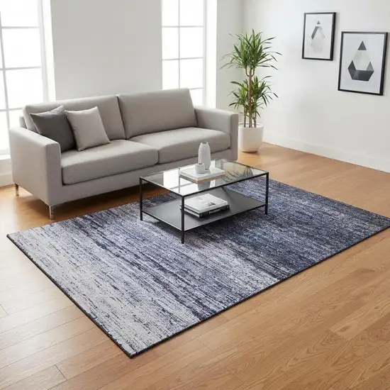 Blue And Ivory Ombre Washable Area Rug With UV Protection Photo 2